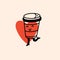 Retro doodle funny character coffee with heart poster. Vintage drink vector illustration. Latte, cappuccino, coffee cup