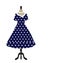 Retro dress on a hanger, dotted design, polka dots, hand drawing.