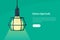 Retro Edison light bulb web banner with text and button. Stylish isolated lamp. Ceiling light in loft style.