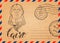 Retro envelope with stamps, Cairo label with hand drawn Sphinx