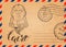 Retro envelope with stamps, Cairo label with hand drawn Sphinx, lettering Cairo