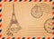 Retro envelope with stamps, Eiffel Tower