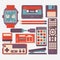 Retro equipments, accessories and things icons set. Flat vector illustration