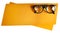 Retro eyeglasses with black frame on orange creative support