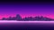 Retro fantastic background of the 80s. Vector mountain wireframe landscape with night sky. Futuristic neon scenery
