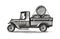 Retro farm truck with barrels of wine or other alcohol. Agriculture sketch vintage vector illustration