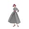 Retro fashion dressed woman 1950`s 1960`s style: Stylish young lady in vintage clothes. Autumn Fashion party silhouettes from