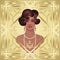 Retro fashion: glamour girl of twenties African American woman. Vector illustration. Flapper 20`s style. Vintage party