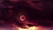 Retro Film Look Red Sky Total Solar Eclipse Over The Sunny Clouds Alpha Loop Animation. Abstract Solar Eclipse - Clouds Alpha