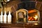 Retro fireplace in the rustic kitchen