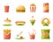 Retro Flat Fast Food Icons and Symbols Set Vector Illustration