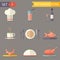 Retro flat restaurant Icons and Symbols set vector