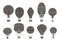 Retro flight aerostat air balloon travel basket airship cartoon isolated on white icons set cartoon silhouette design