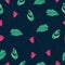 Retro floral pattern. seamless pattern with pink flower and green leaves illustration on navy background. pink swirl branch. hand
