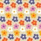 Retro Flower Pattern. 1960 style. Hippie Colorful Background. Vector Flat Illustration