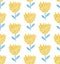 Retro flower seamless pattern, scandinavian style. Pastel yellow and blue colors. Nature texture.