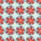 Retro flowers seamless vector background. 1960s, 1970s floral design. Red and blue doodle flowers on a blue background. Distressed