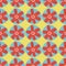 Retro flowers seamless vector background. 1960s, 1970s floral design. Red and blue doodle flowers on a yellow background.