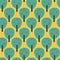 Retro fruit apple trees teal red blue yellow. Vector seamless pattern. Vintage inspired background. Flat Scandinavian style.