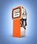 Retro fuel pump in orange isolated on blue gradient background 3d