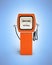 Retro fuel pump in orange isolated on blue gradient background without shadow 3d