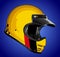 retro full face helmet yellow black and red stripes