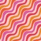 Retro funky waves seamless pattern in pink, orange, red on plush background.