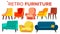 Retro Furniture Vector. Vintage 1950s, 1960s Armchair Sofa. Mid Century Interior. Isolated Cartoon Illustration