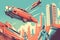 Retro futurism style flying cars. Beautiful illustration picture. Generative AI