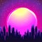 Retro Futurism. Vector futuristic synth wave illustration. 80s Retro poster Background with Night City Skyline. Rave