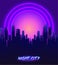 Retro Futurism. Vector futuristic synth wave illustration. 80s Retro poster Background with Night City Skyline. Rave party Flyer