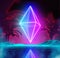 Retro futuristic background for game. Music 3d dance galaxy poster. 80s background disco. Neon rhombus synthwave digital