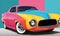 Retro futuristic car in vibrant pop art colors, AI illustration extra wide banner