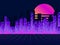 Retro futuristic city in the style of the 80s. Cyberpunk and retro wave style. Cityscape of the future megapolis