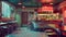 Retro-Futuristic Diner Scene with Red Neon Sign