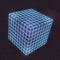 Retro Futuristic Illustration in Style of 80s. Laser Neon Mesh Cube in Space