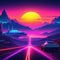 retro futuristic nostalgic Night and sunset neon cyberpunk vintage mountains and Retrowave VJ videogame