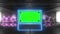 Retro, futuristic stage and two blank, green screen billboard for advertisement, message. Magnificent metal technology. tunnel, in