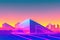 Retro futuristic synthwave retrowave styled night cityscape with sunset on background. Cover for retro wave music. Generative AI