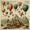 Retro-futuristic technology with giant colorful balloons as in early \\\'900 illustrations