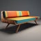 Retro Futuristic Wooden Sofa With Colorful Stripes