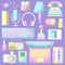 Retro gadget set in pastel colors. Gaming and podcast vector icons. Grainy computer illustration