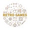 Retro Games vector round illustration in outline style