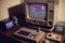 Retro gaming room 90s interior. Generative AI.