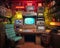 The Retro gaming room 90s interior is an old school concept.