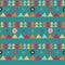 Retro geometric pattern, colorful, turquoise background, triangles pattern