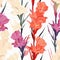 Retro Gladiolus Floral Pattern With Multiple Colors On Solid White Background