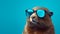 Retro Glamor: Beaver Wearing Sunglasses On Blue Background