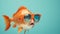 Retro Glamor: Fish Wearing Sunglasses On Blue Background