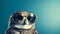 Retro Glamor: Owl Wearing Sunglasses On Blue Background